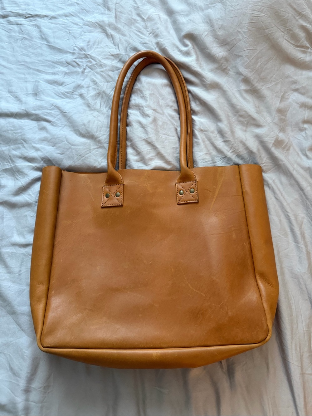 Classic Cognac Leather Tote with Double Handles - Picture 2 of 5